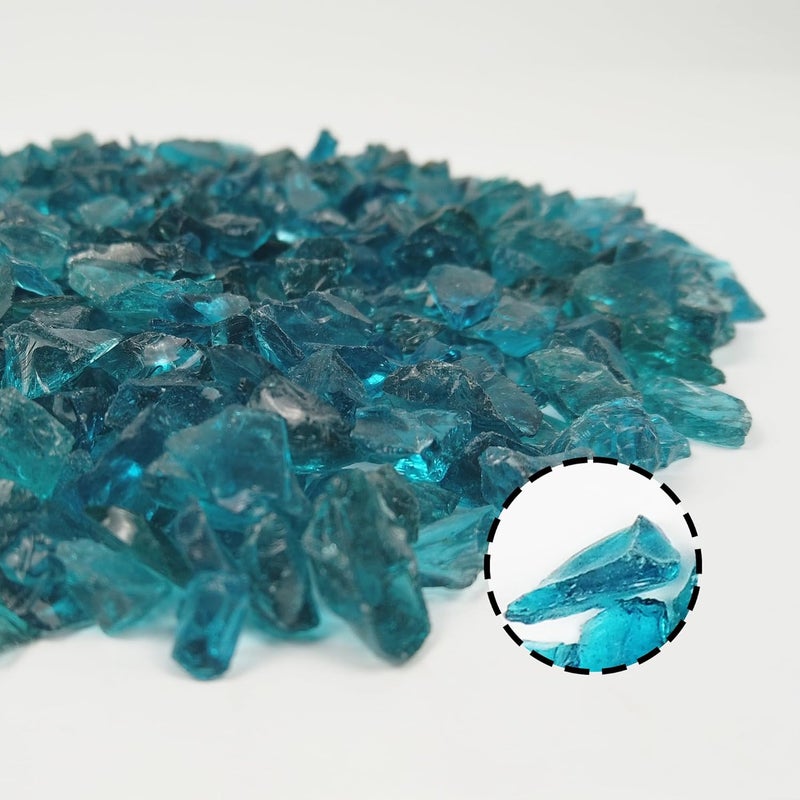 LUSTERING High Luster Crushed Glass Glitter, 6-9mm Fire Glass, Broken Glass, Glass Chips for Fire Pit Crafts DIY Epoxy Resin Art, Geode Painting, Vase Filler, Aquarium Garden Decor,330g (Turquoise) - Image 3